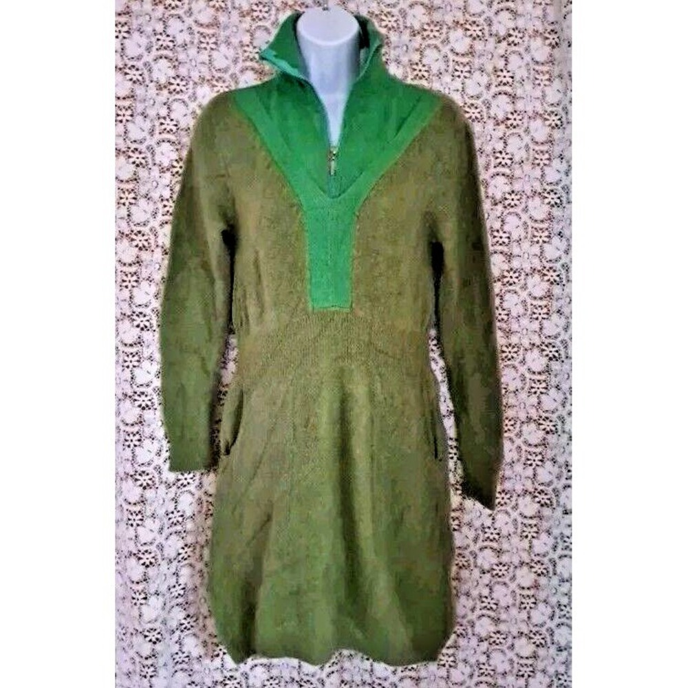 Women's Sweater Dress‎ Size M Green Long Sleeve 1/4 Zip Ribbed Waist Pockets NWT